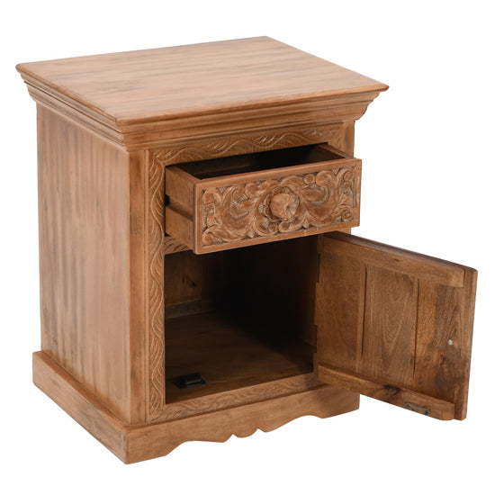 Artwork Solid Mango Wood Bedside Table With Storage In Oak