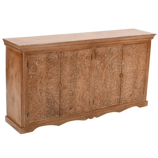 Artwork Solid Mango Wood Sideboard With 4 Doors In Oak