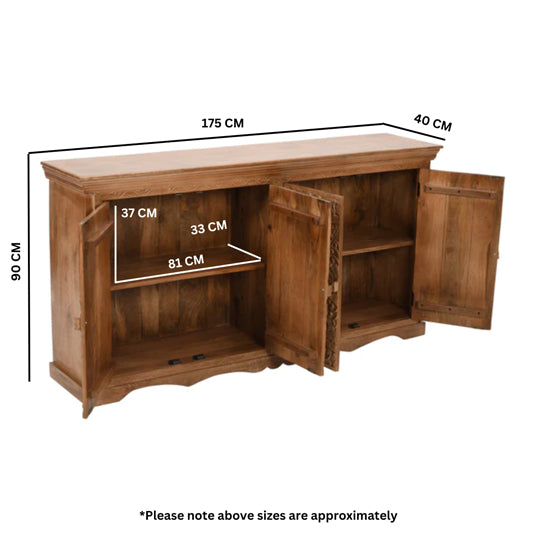 Artwork Solid Mango Wood Sideboard With 4 Doors In Oak