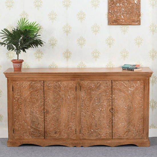 Artwork Solid Mango Wood Sideboard With 4 Doors In Oak