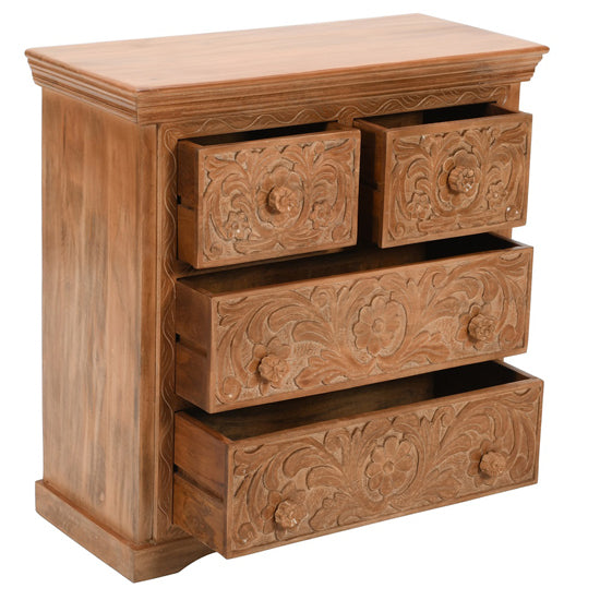 Artwork Solid Mango Wood Chest Of 4 Drawers In Oak