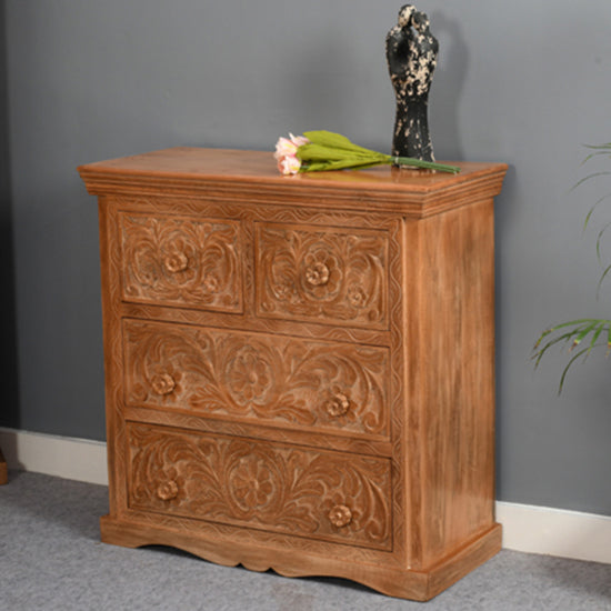 Artwork Solid Mango Wood Chest Of 4 Drawers In Oak