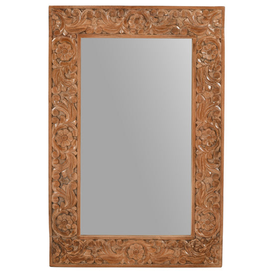 Artwork Wall Mirror With Oak Solid Mango Wood  Frame