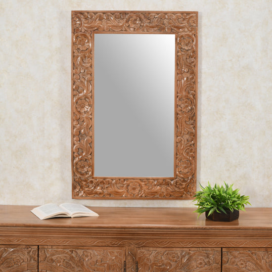 Artwork Wall Mirror With Oak Solid Mango Wood  Frame