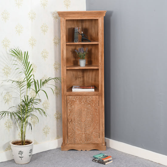 Artwork Solid Mango Wood Corner Bookcase In Oak