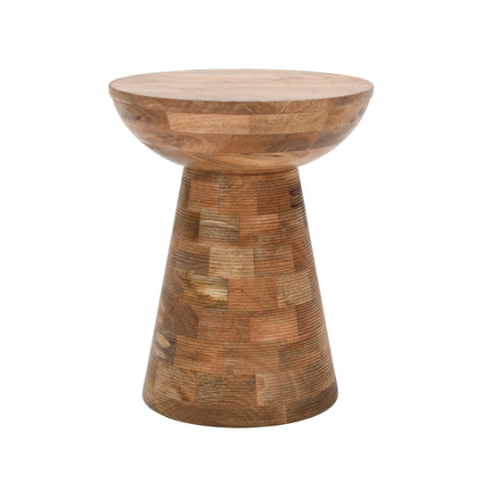 Surrey Solid Mango Wood Round Side Table Mushroom Style In Rough Swan