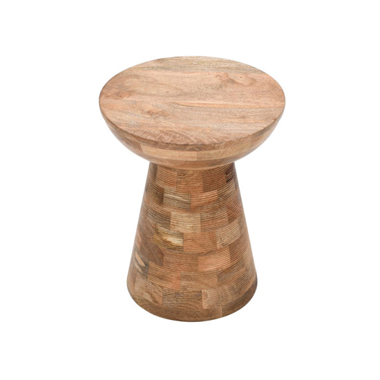 Surrey Solid Mango Wood Round Side Table Mushroom Style In Rough Swan