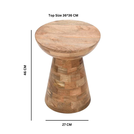 Surrey Solid Mango Wood Round Side Table Mushroom Style In Rough Swan