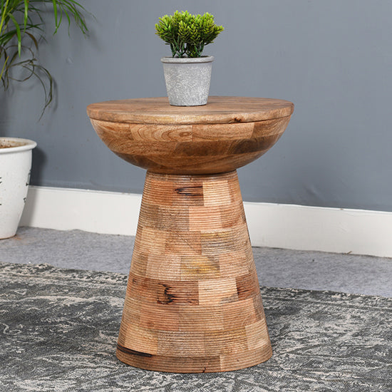 Surrey Solid Mango Wood Round Side Table Mushroom Style In Rough Swan