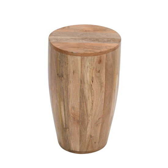 Surrey Solid Mango Wood Drum Side Table In Rough Swan