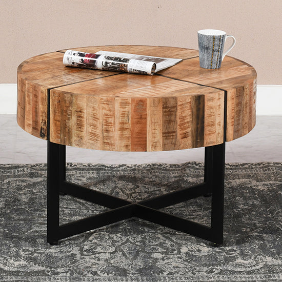 Surrey Solid Mango Wood Coffee Table With Black Metal Legs