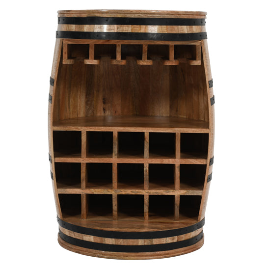 Surrey Solid Mango Wood Barrel Wine Cabinet In Rough Sawn