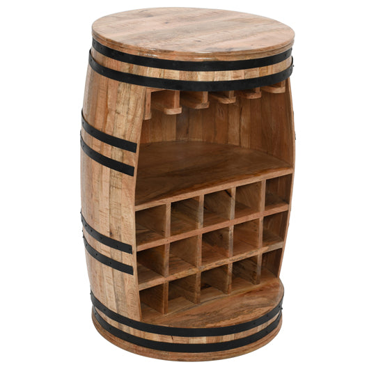 Surrey Solid Mango Wood Barrel Wine Cabinet In Rough Sawn