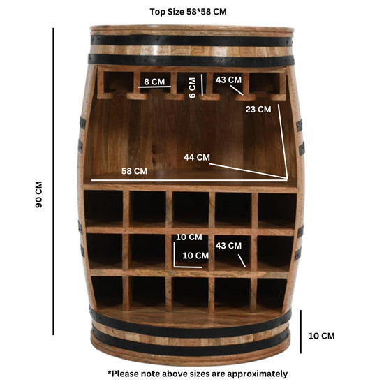 Surrey Solid Mango Wood Barrel Wine Cabinet In Rough Sawn