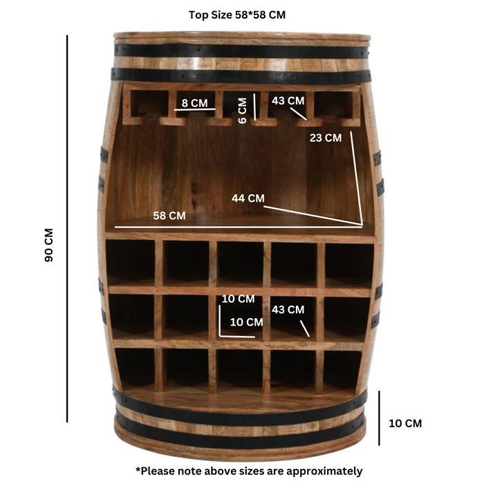 Surrey Solid Mango Wood Barrel Wine Cabinet In Rough Sawn