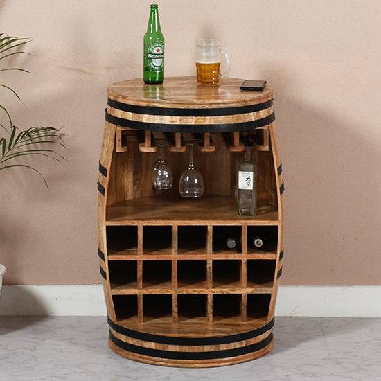 Surrey Solid Mango Wood Barrel Wine Cabinet In Rough Sawn