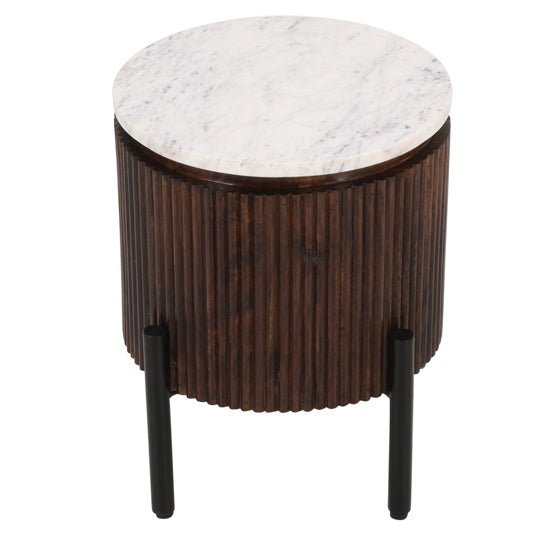 Opal White Marble Top And Mango Wood Side Table In Dark Mahogany