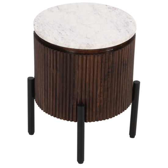 Opal White Marble Top And Mango Wood Side Table In Dark Mahogany