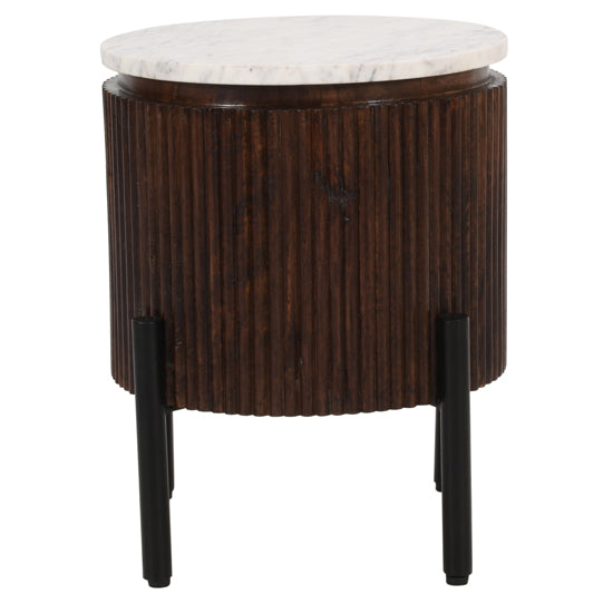 Opal White Marble Top And Mango Wood Side Table In Dark Mahogany