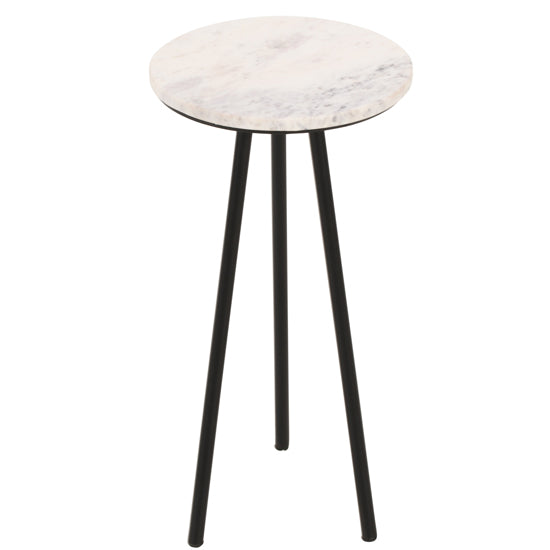 Opal Marble Top Side Table With White With Black Metal Legs