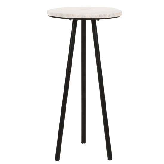 Opal Marble Top Side Table With White With Black Metal Legs