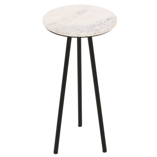 Opal Marble Top Side Table With White With Black Metal Legs