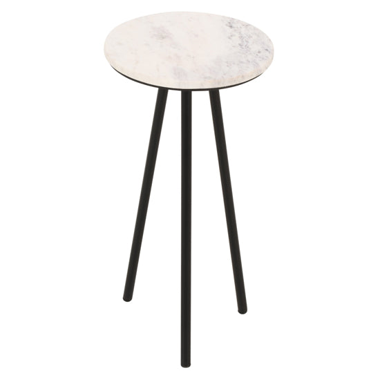 Opal Marble Top Side Table With White With Black Metal Legs