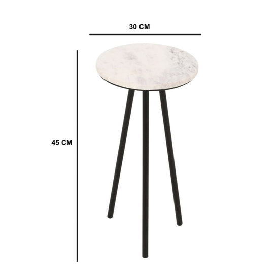 Opal Marble Top Side Table With White With Black Metal Legs