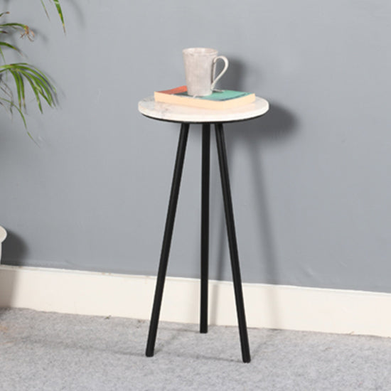 Opal Marble Top Side Table With White With Black Metal Legs