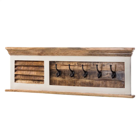 Alfie Solid Mango Wood Wall Coat Hanger With 5 Hooks In Oak