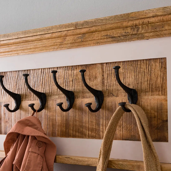 Alfie Solid Mango Wood Wall Coat Hanger With 5 Hooks In Oak