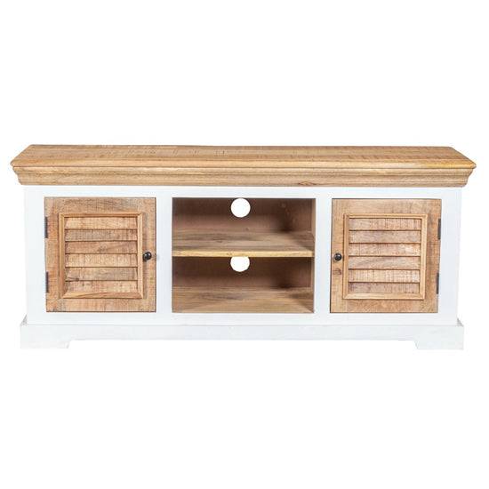 Alfie Solid Mango Wood TV Stand With 2 Doors In Oak