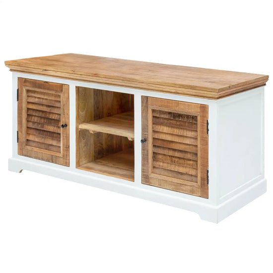 Alfie Solid Mango Wood TV Stand With 2 Doors In Oak