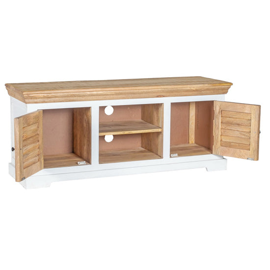 Alfie Solid Mango Wood TV Stand With 2 Doors In Oak