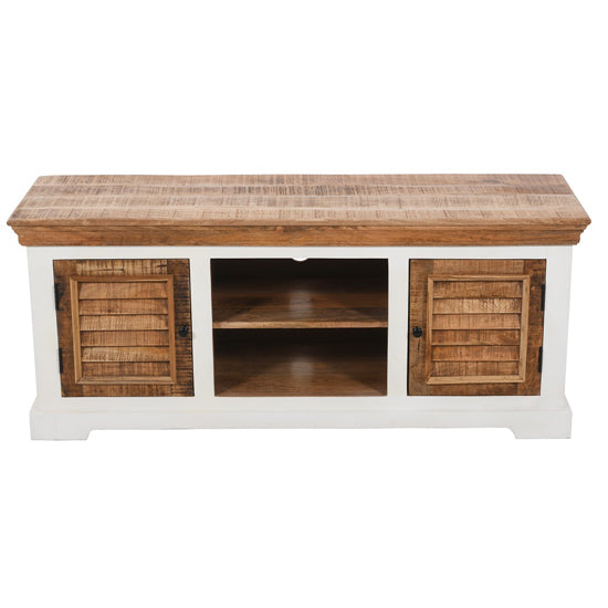 Alfie Solid Mango Wood TV Stand With 2 Doors In Oak