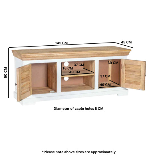 Alfie Solid Mango Wood TV Stand With 2 Doors In Oak