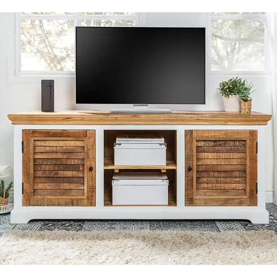 Alfie Solid Mango Wood TV Stand With 2 Doors In Oak