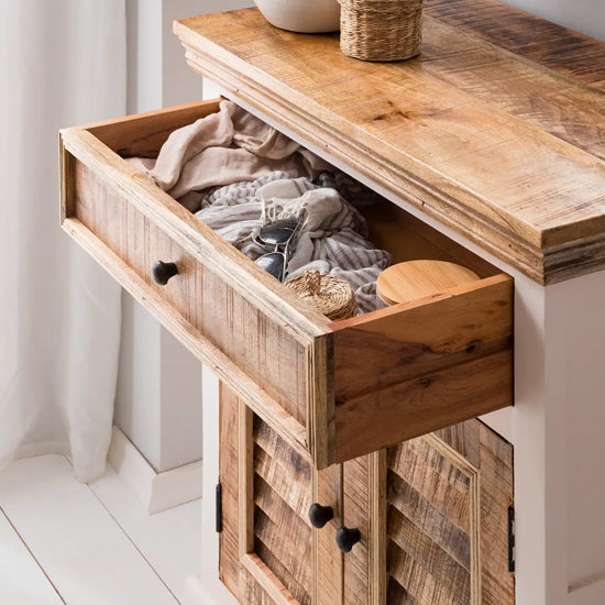 Alfie Solid Mango Wood Sideboard With 2 Doors 1 Drawer In Oak