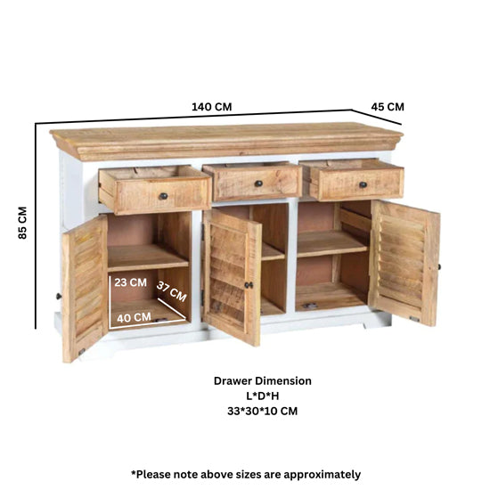 Alfie Solid Mango Wood Sideboard With 3 Doors 3 Drawers In Oak