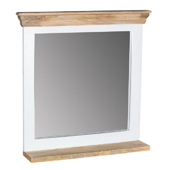 Alfie Solid Mango Wood Frame Wall Mirror With Shelf In White