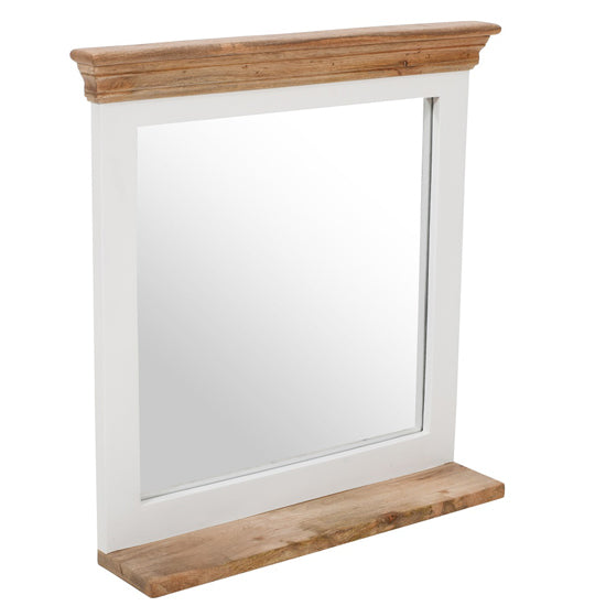 Alfie Solid Mango Wood Frame Wall Mirror With Shelf In White