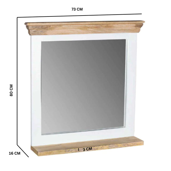 Alfie Solid Mango Wood Frame Wall Mirror With Shelf In White