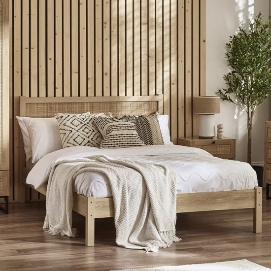 Padstow Wooden Rattan Double Bed In Oak