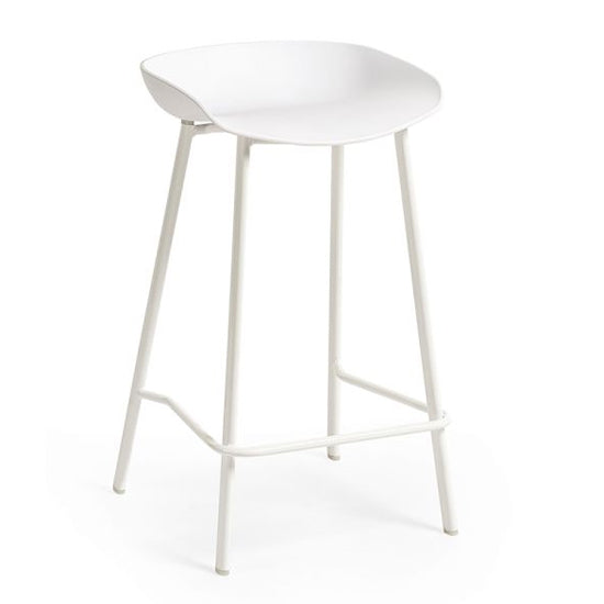 Renzo Plastic Bar Stool In White With Metal Legs