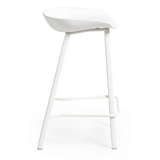 Renzo Plastic Bar Stool In White With Metal Legs