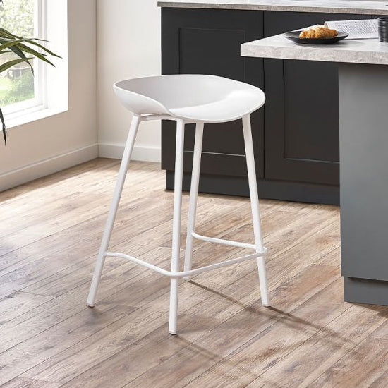 Renzo Plastic Bar Stool In White With Metal Legs