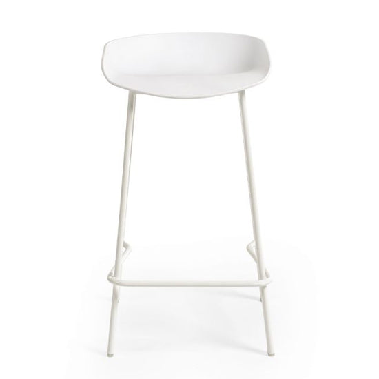 Renzo White Plastic Bar Stools With Metal Legs In Pair