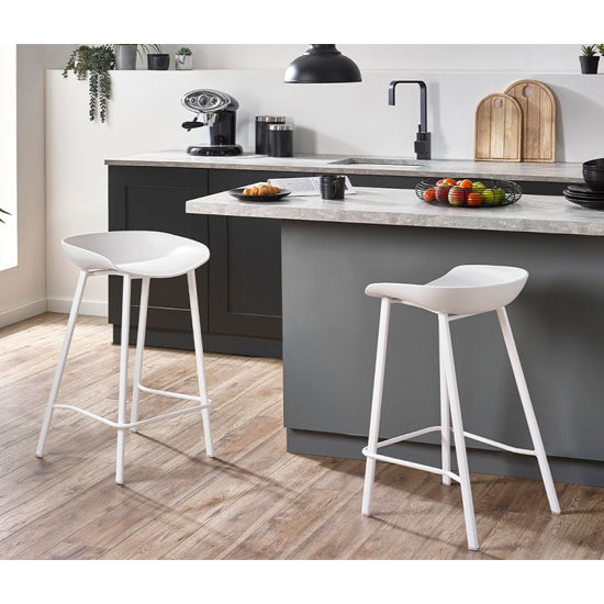 Renzo White Plastic Bar Stools With Metal Legs In Pair