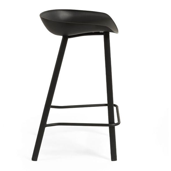 Renzo Plastic Bar Stool In Black With Metal Legs