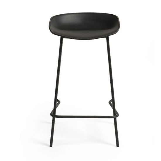 Renzo Plastic Bar Stool In Black With Metal Legs